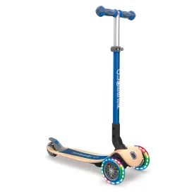 Globber Primo Foldable Wood Lights Scooter - Navy Blue (3y - 7y)