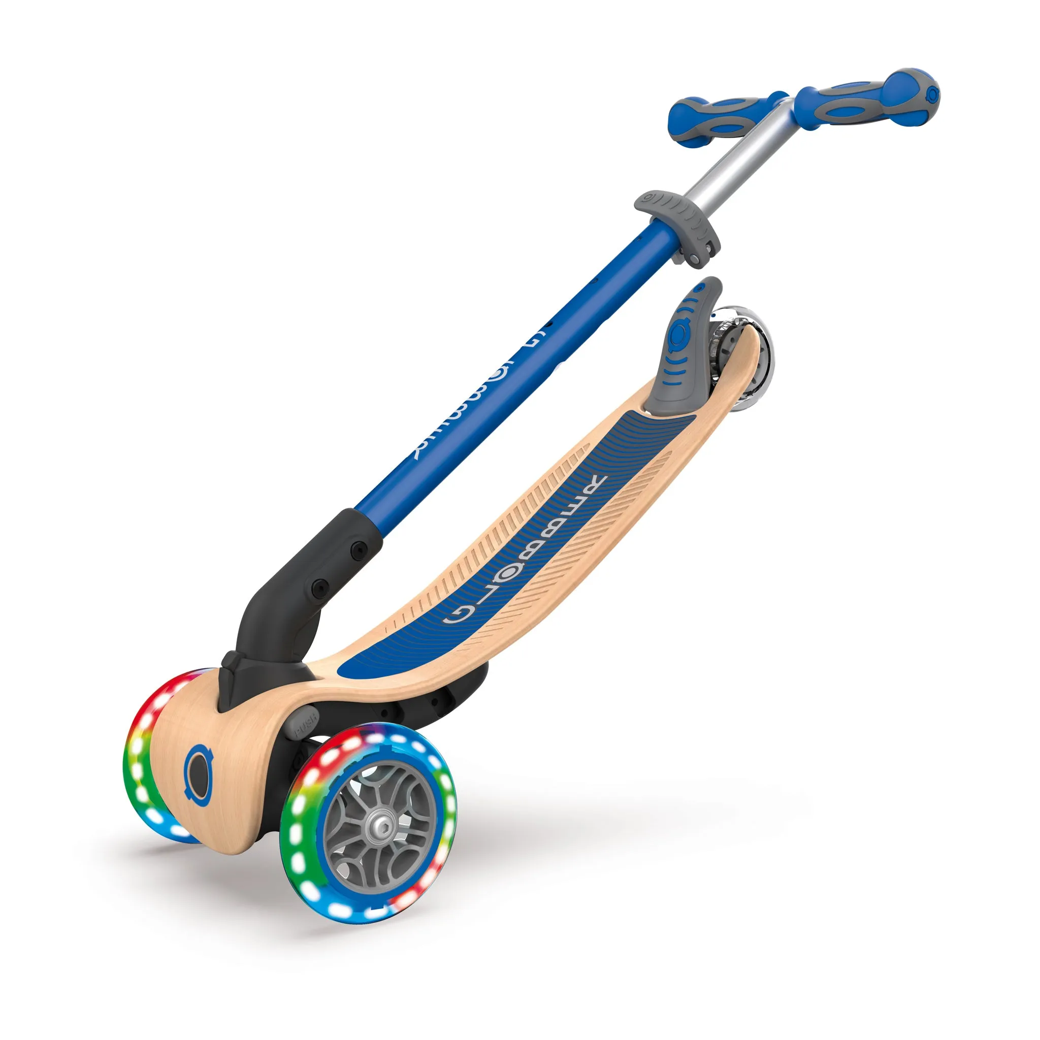 Globber Primo Foldable Wood Lights Scooter - Navy Blue (3y - 7y)
