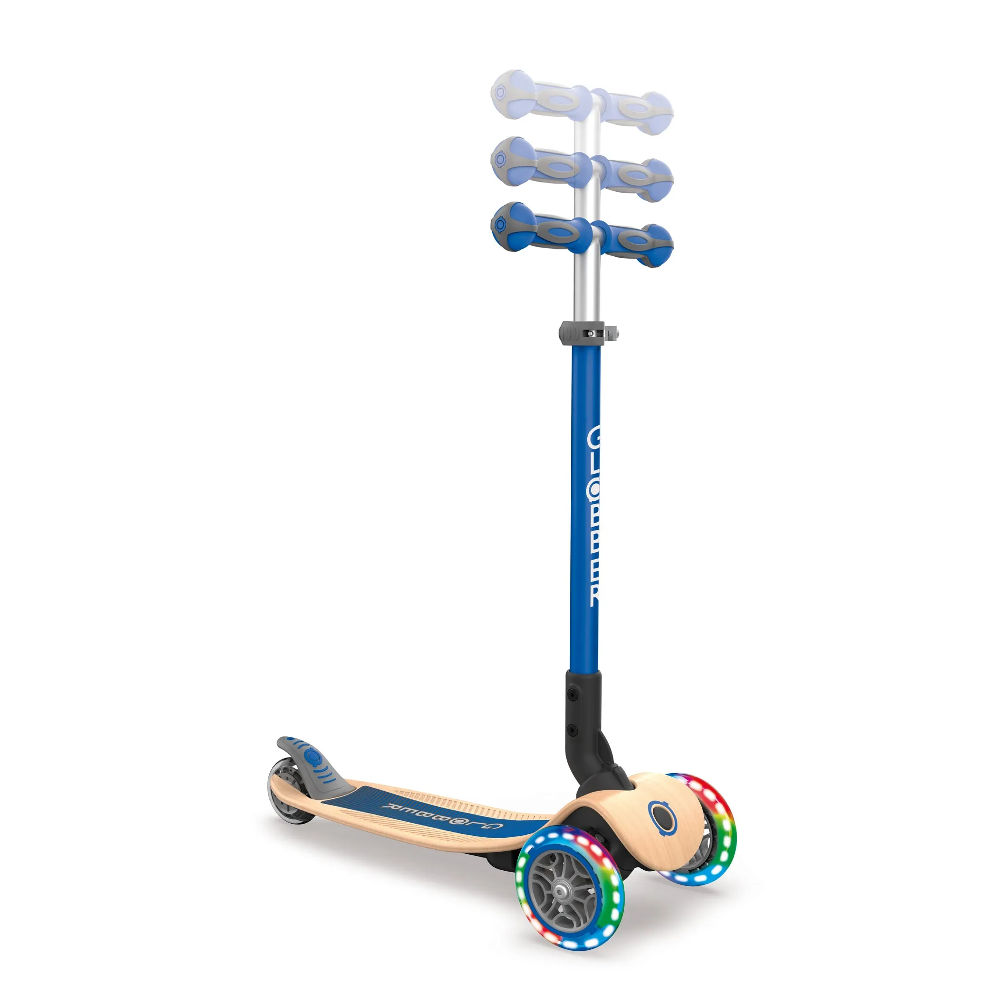 Globber Primo Foldable Wood Lights Scooter - Navy Blue (3y - 7y)
