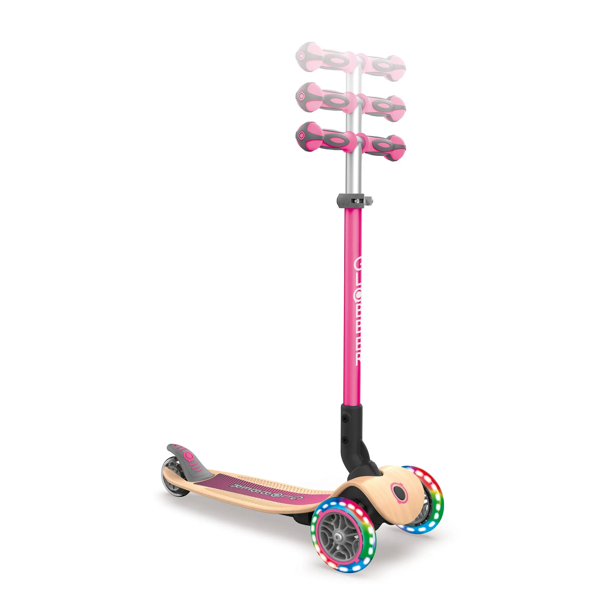 Globber Primo Foldable Wood Lights Scooter - Pink (3y - 7y)
