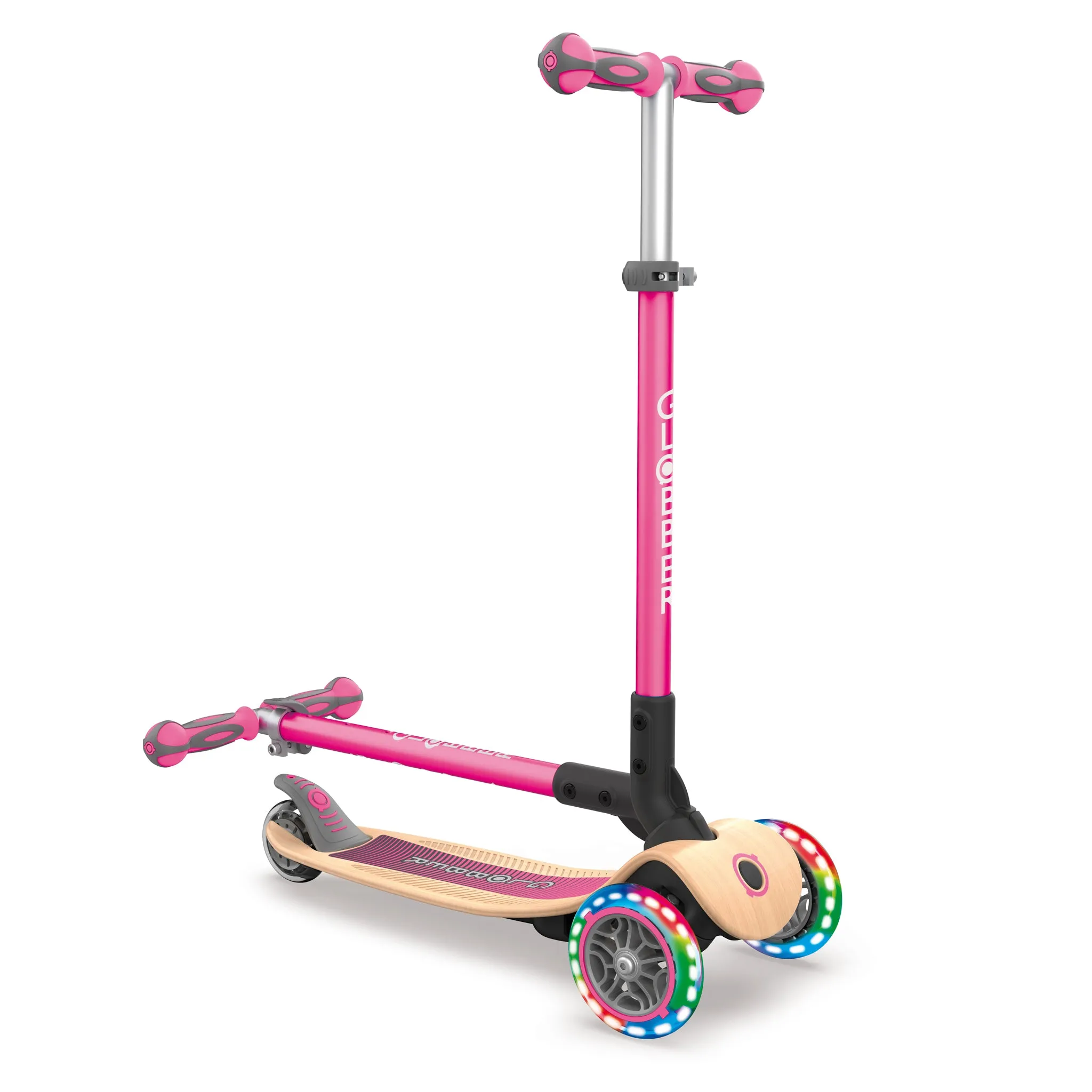 Globber Primo Foldable Wood Lights Scooter - Pink (3y - 7y)