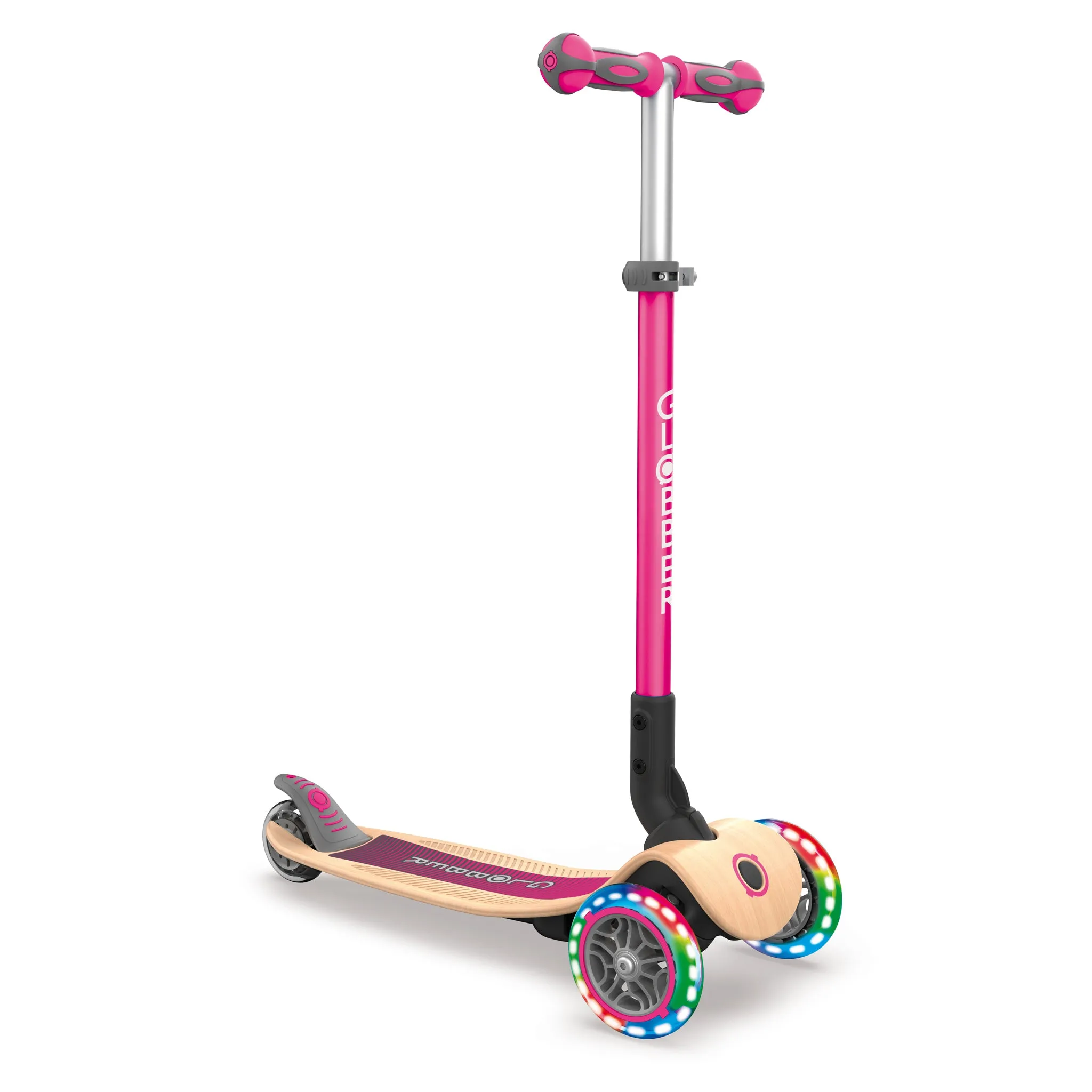 Globber Primo Foldable Wood Lights Scooter - Pink (3y - 7y)