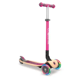 Globber Primo Foldable Wood Lights Scooter - Pink (3y - 7y)