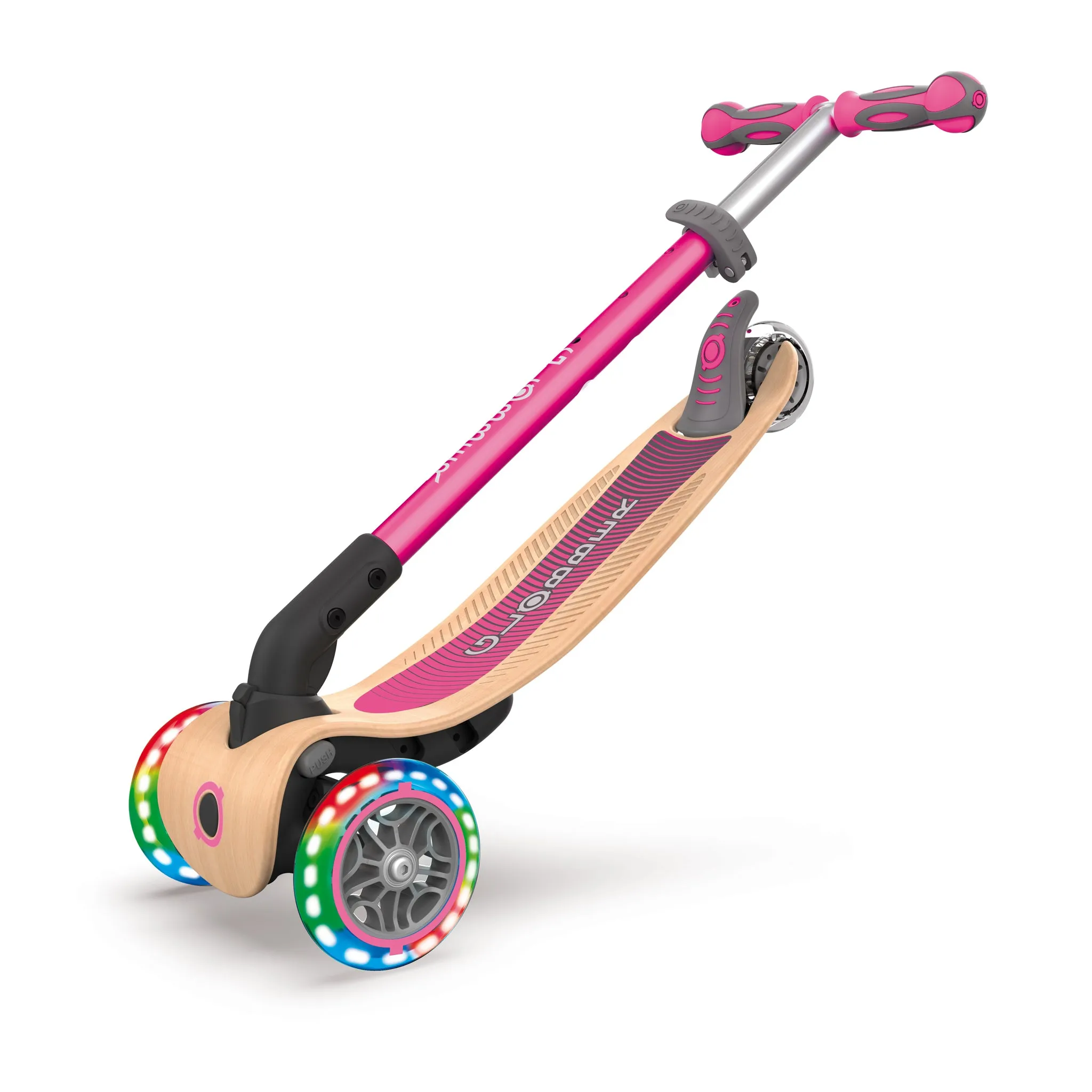Globber Primo Foldable Wood Lights Scooter - Pink (3y - 7y)