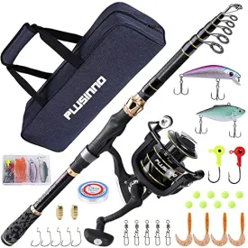 PLUSINNO Fishing Rod and Reel Combo,Fishing Pole,Telescopic Fishing Rod Kit with Spinning Reel, Telescopic Fishing Pole with Carrier Bag for Freshwater Saltwater for Men Women