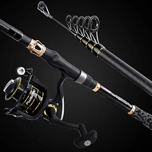 PLUSINNO Fishing Rod and Reel Combo,Fishing Pole,Telescopic Fishing Rod Kit with Spinning Reel, Telescopic Fishing Pole with Carrier Bag for Freshwater Saltwater for Men Women