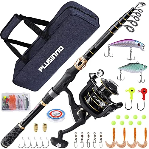 PLUSINNO Fishing Rod and Reel Combo,Fishing Pole,Telescopic Fishing Rod Kit with Spinning Reel, Telescopic Fishing Pole with Carrier Bag for Freshwater Saltwater for Men Women