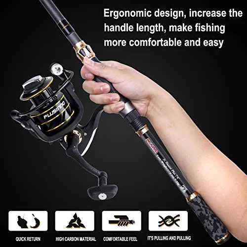 PLUSINNO Fishing Rod and Reel Combo,Fishing Pole,Telescopic Fishing Rod Kit with Spinning Reel, Telescopic Fishing Pole with Carrier Bag for Freshwater Saltwater for Men Women