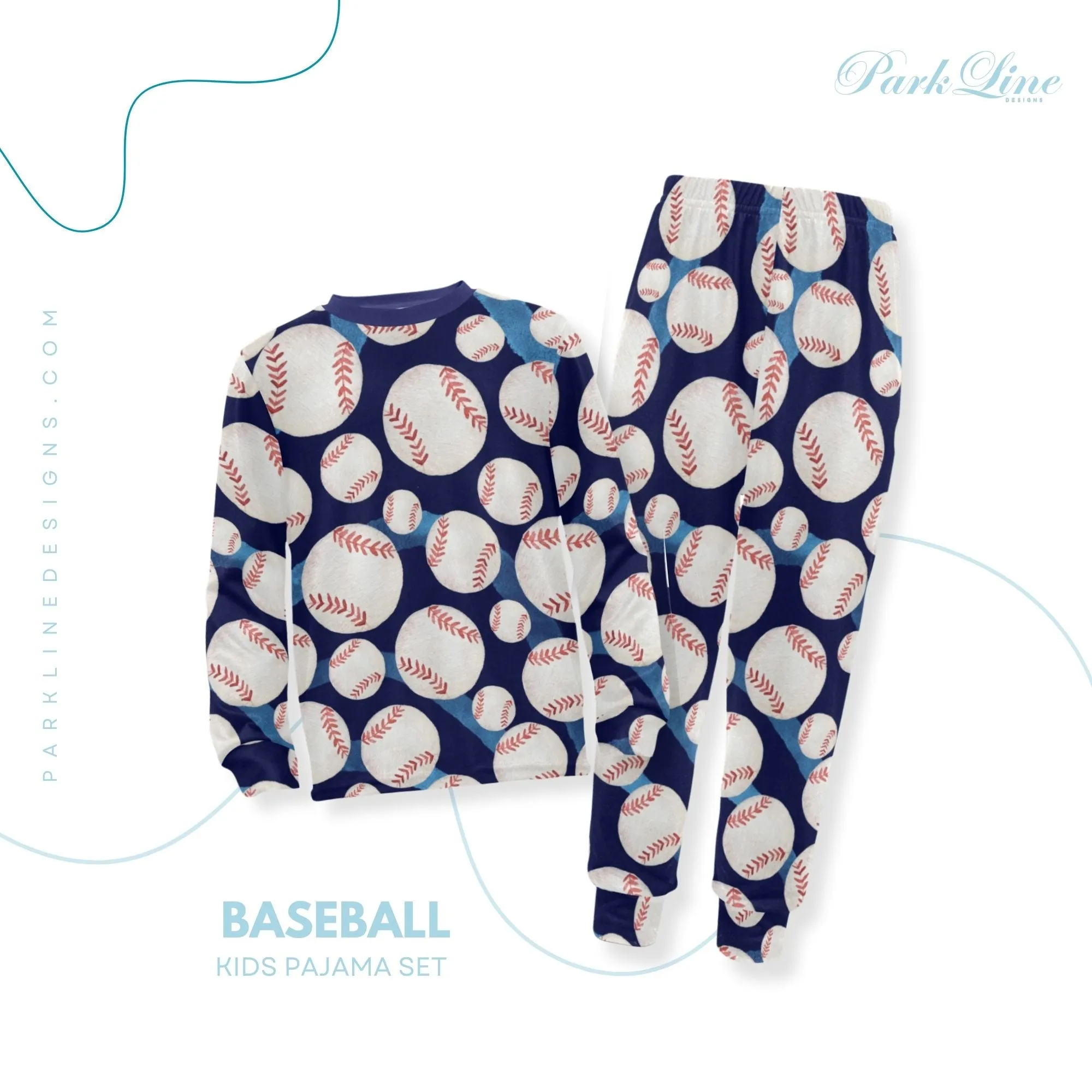Sports Fan Boys' Pajama Set | Crew Neck Long Pajama Set with Sports Ball Pattern | Soft Long Sleeve Sleepwear for Lounging and Relaxing