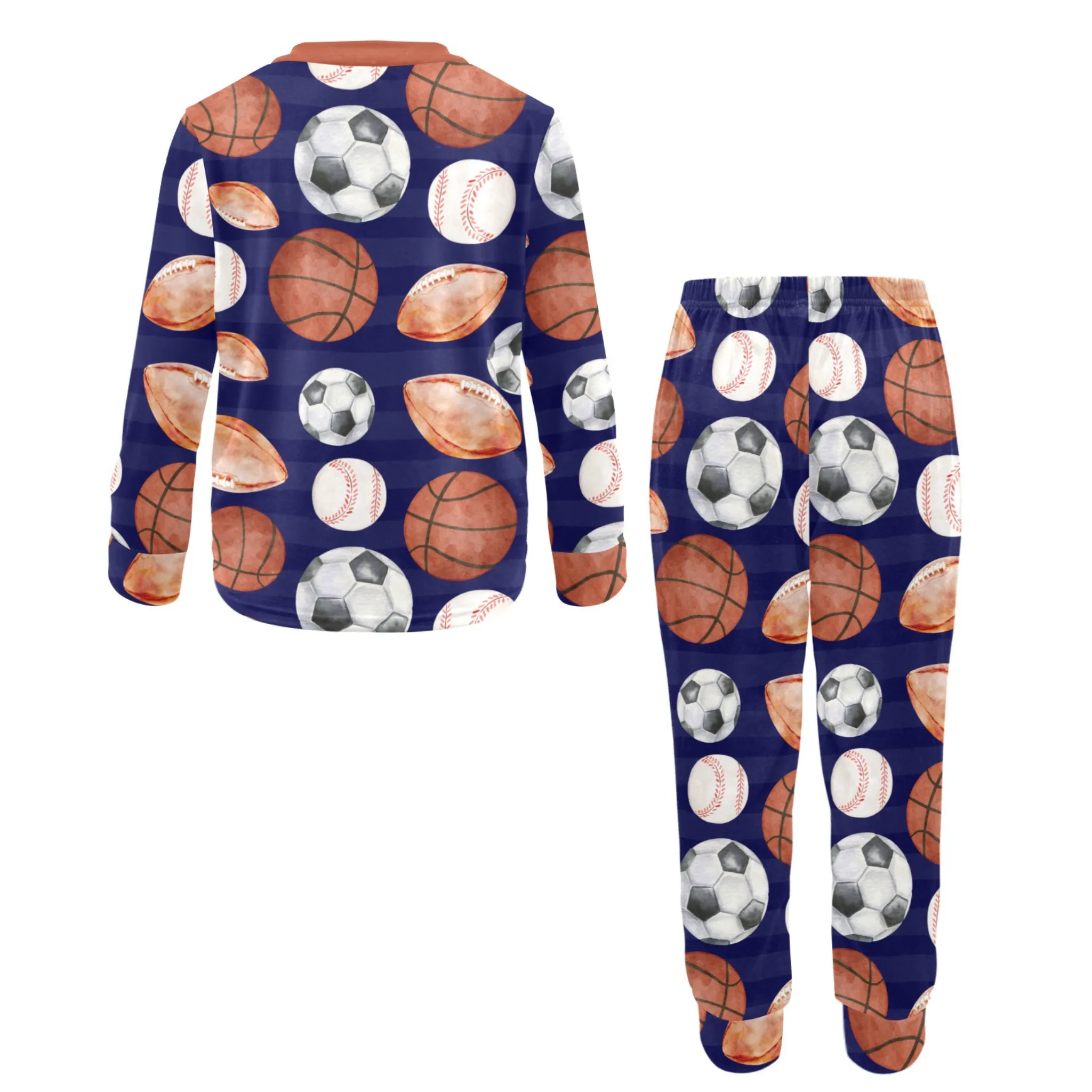 Sports Fan Boys' Pajama Set | Crew Neck Long Pajama Set with Sports Ball Pattern | Soft Long Sleeve Sleepwear for Lounging and Relaxing