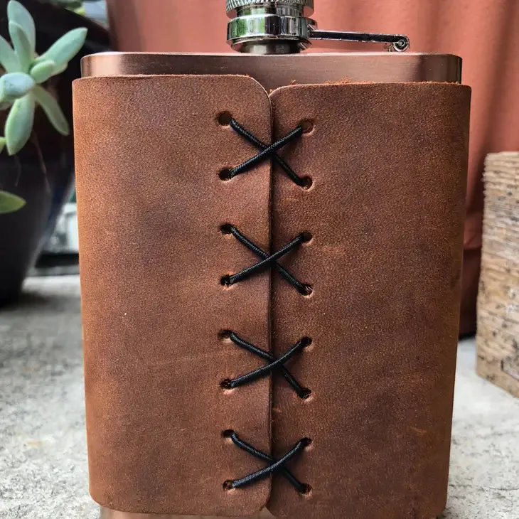 Tennis Rackets Leather Wrapped Flask