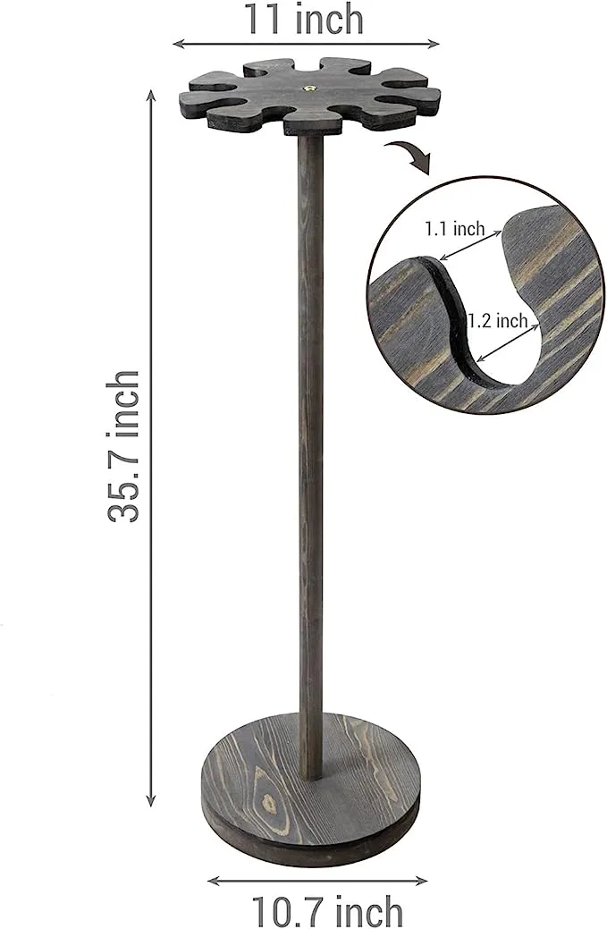 Weathered Gray Baseball Bat Holder Display Rack, Round Wood Freestanding Ball Field Dugout Sport Equipment Storage Stand