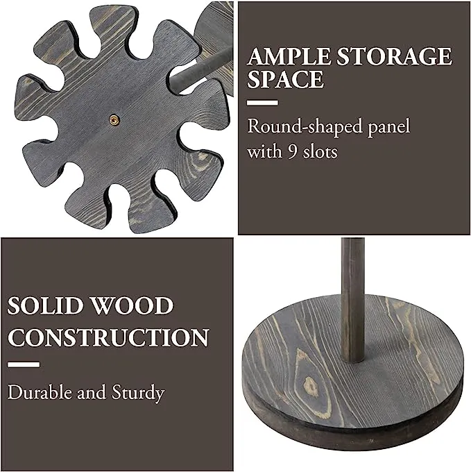 Weathered Gray Baseball Bat Holder Display Rack, Round Wood Freestanding Ball Field Dugout Sport Equipment Storage Stand