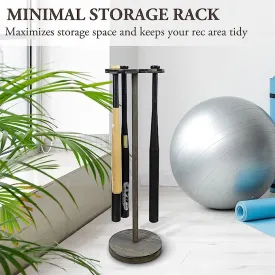 Weathered Gray Baseball Bat Holder Display Rack, Round Wood Freestanding Ball Field Dugout Sport Equipment Storage Stand